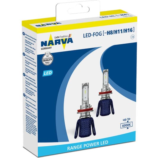 Автолампа Narva Range Power LED H8 / H11 / H16 PGJ19-1/2/3 16 W світло-блакитна 18013
