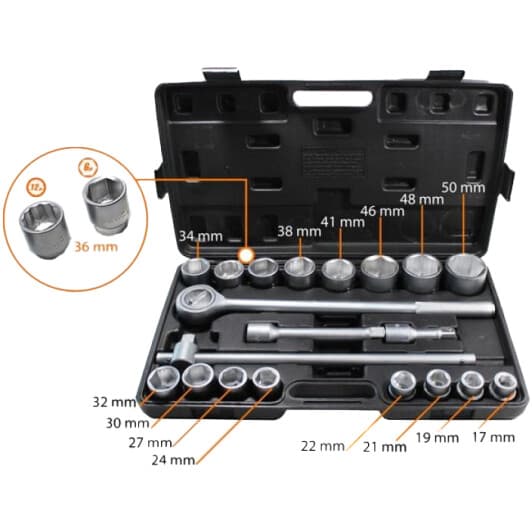 Набор торцевых головок и комплектующих WMC Tools 6201B-5 3/4" (21 пр.)