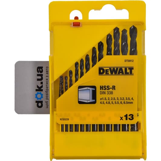 Набор сверл DeWALT спиральных по металлу DT5912 1.5-6.5 мм 13 шт.