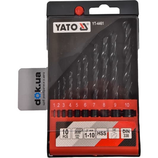 Набор сверл Yato спиральных по металлу YT-4461 1-10 мм 10 шт.
