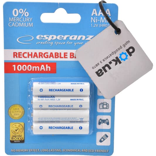 Аккумуляторная батарейка ESPERANZA EZA102W 1000 mAh 4 шт