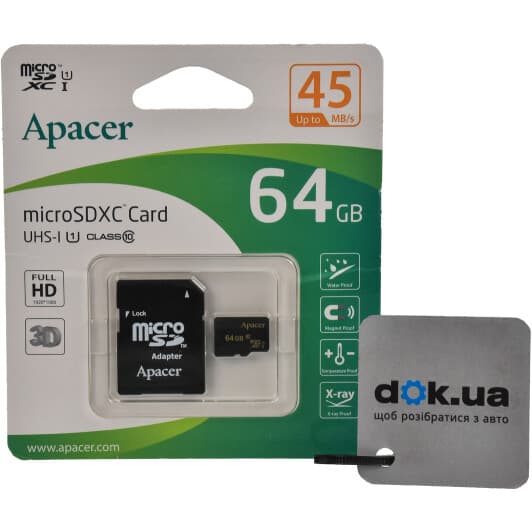 Карта пам’яті Apacer microSDXC 64 ГБ з SD-адаптером