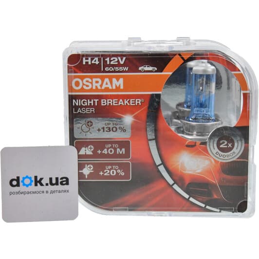 Автолампа Osram Night Breaker Laser H4 P43t 60 W прозоро-блакитна 64193NBL-HCB