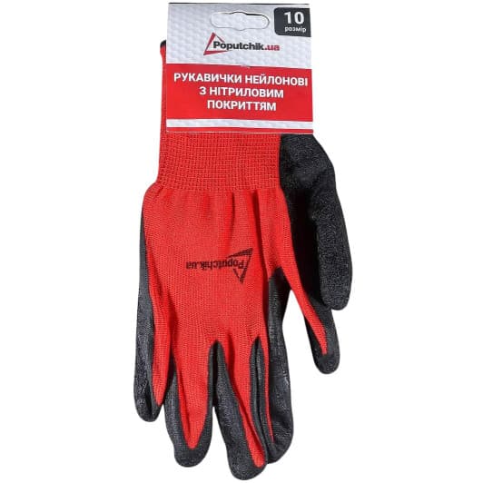 Перчатки рабочие Poputchik нейлоновые с нитриловым покрытием красные