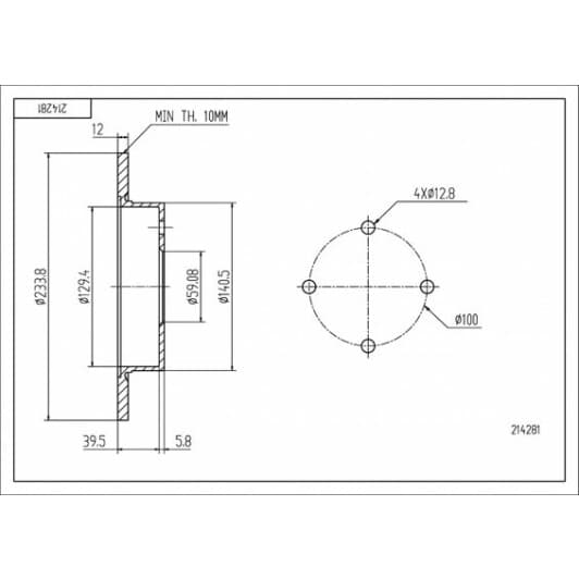 214281 Hart Тормозной диск для Nissan Micra