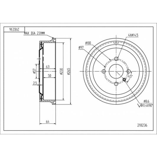 218236 Hart Тормозной барабан