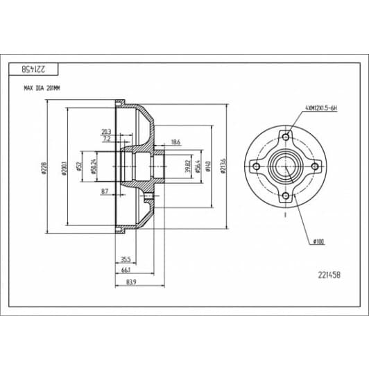 221458 Hart Гальмівний барабан