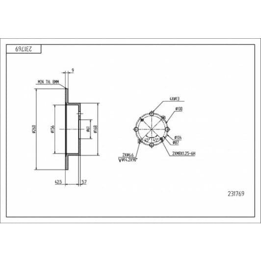 231769 Hart Тормозной диск