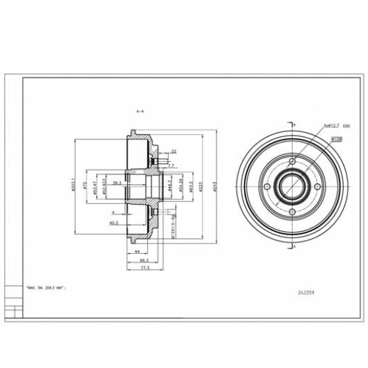 242259 Hart Тормозной барабан