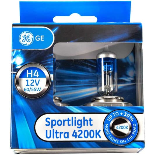 Автолампа General Electric Sportlight Ultra H4 P43t 60 W прозоро-блакитна 50440sbu2d