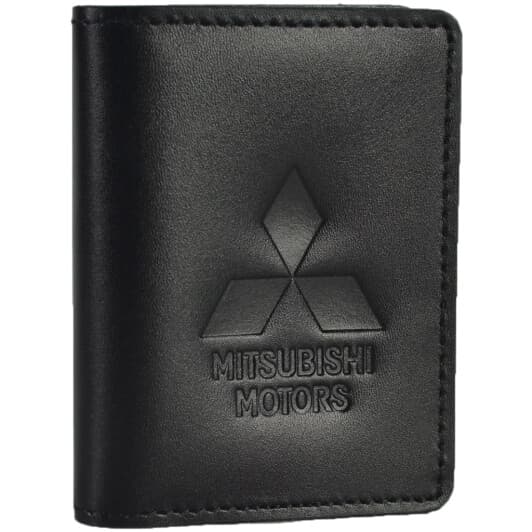 Обложка для прав и техпаспорта Poputchik 5164-036 с логотипом Mitsubishi цвет черный