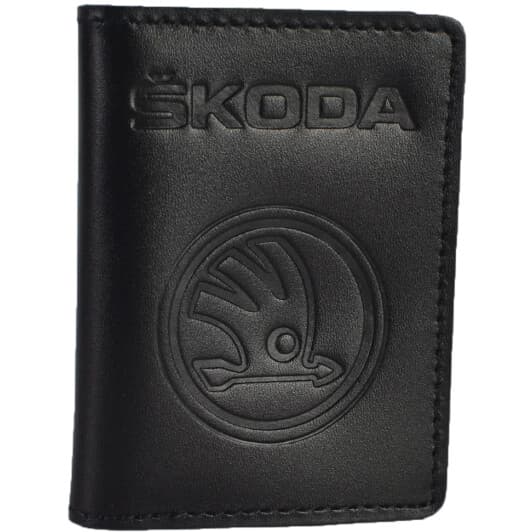 Обкладинка для прав і техпаспорта Poputchik 5164-030 з логотипом Skoda колір чорний