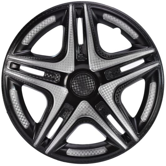 Комплект ковпаків на колеса Star Dakar колір чорний + сріблястий з карбоновою обробкою R15