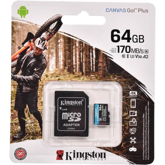 Карта памяти Kingston Canvas Go! Plus microSDXC 64 ГБ с SD-адаптером