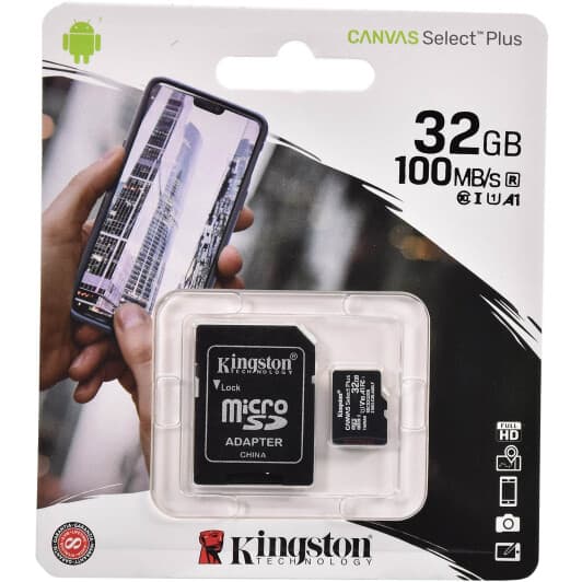 Карта пам’яті Kingston Canvas Select Plus microSDHC 32 ГБ з SD-адаптером