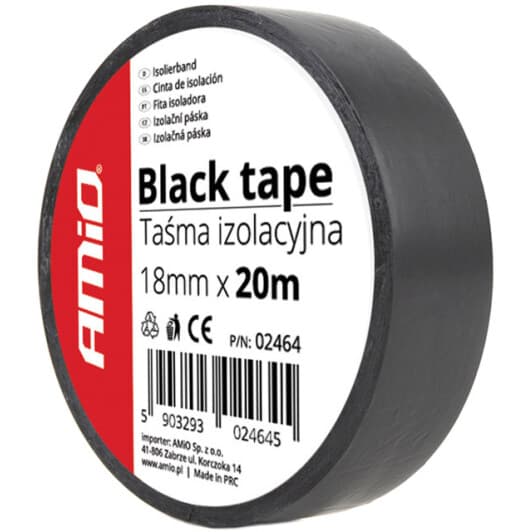 Ізоляційна стрічка Amio 02464 чорна ПВХ 18 мм х 20 м