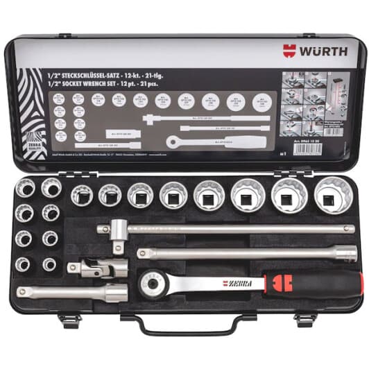 Набор торцевых головок и комплектующих Würth 09651320 1/2" (21 пр.)