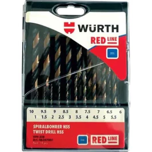 Набор сверл Würth спиральных по металлу Red Line 06247001 1-10 мм 19 шт.