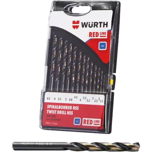 Набір свердл Würth спіральних по металу Red Line 0624701 1.5-6.5 мм 13 шт.