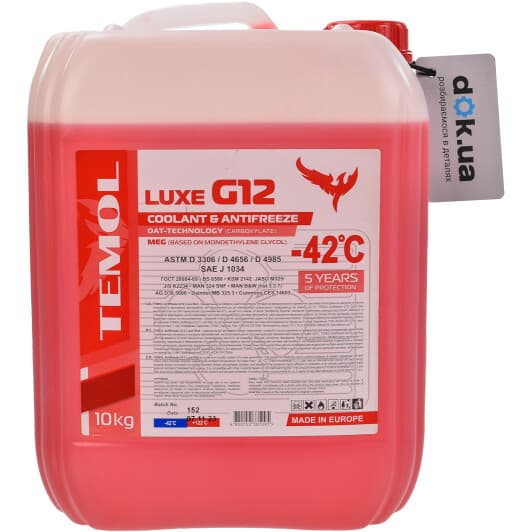 TEMOL Luxe G12 червоний -42 °C, 10 л готовий антифриз