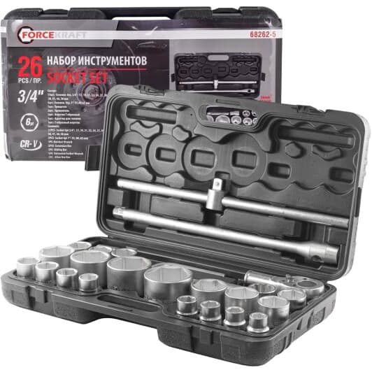 Набір торцевих головок та компонентів Forcekraft FK-68262-5 1", 3/4" (26 пр.)