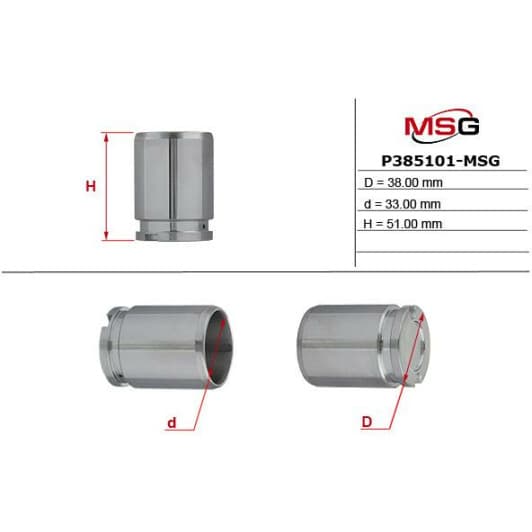 P385101MSG MSG Поршень гальмівного супорта VW Golf VI 09-14 AUDI A4 04-08 SKODA Octavia A7 13-19 TOYOTA Avensis 97-03 RENAULT Megane II 03-09 FORD Focus II 04-11 SEAT Leon 05-12 FIAT 500 07-20 HONDA Accord CL/CM 03-08 PEUGEOT Partner 08- NISSAN Almera N16 00-06