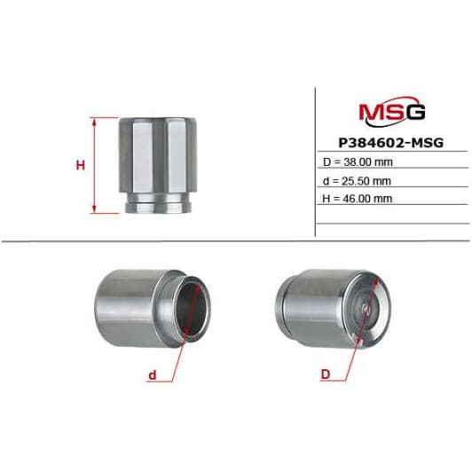 P384602MSG MSG Поршень гальмівного супорта TOYOTA Highlander 07-13 PEUGEOT 4007 07-12 NISSAN Leaf 10-17, Leaf 18- MITSUBISHI Lancer X 07-, Lancer IX 03-11, Outlander 02-07, Outlander 07-12 CITROEN C-Crosser 07-12 SUBARU Impreza 07-11, Impreza 00-07, Legacy 03-09, Outbac