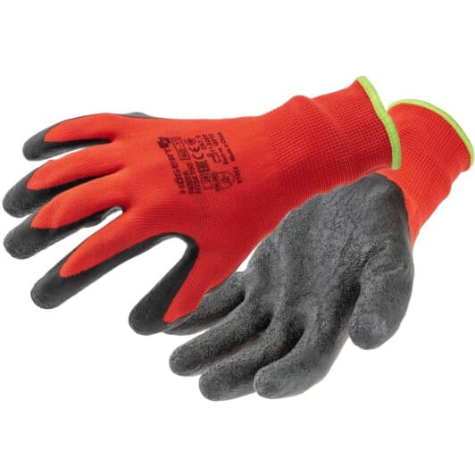 Рукавички робочі Hoegert Technik Roder поліестерові з латексним покриттям червоні з чорним