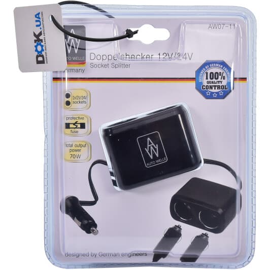 Разветвитель прикуривателя Auto Welle 2 в 1 aw0711