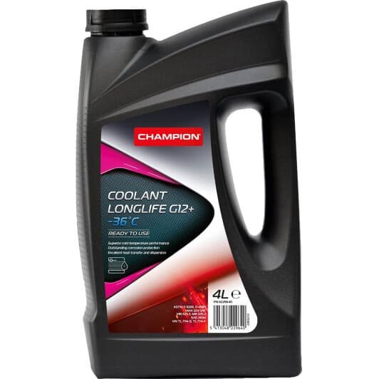 Champion Coolant Longlife G12+ розовый -36 °C, 4 л (8229640) готовый антифриз