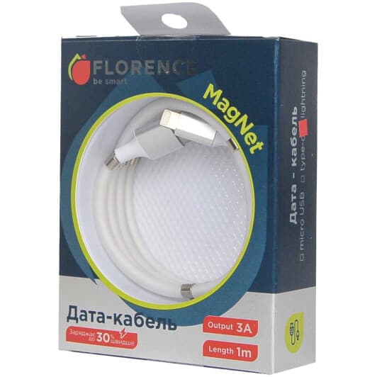 Кабель Florence MagNet FL-2202-WL USB - Apple Lightning 1 м