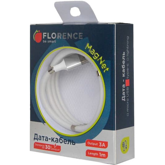 Кабель Florence MagNet FL-2202-WT USB - type-C 1 м