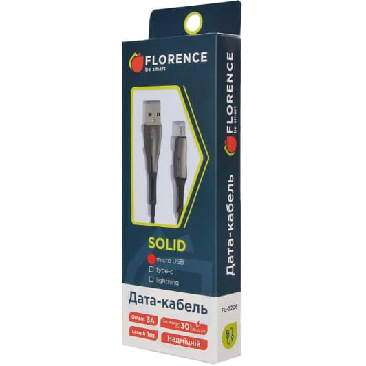 Кабель Florence Solid FL-2206-KM USB - Micro USB 1 м