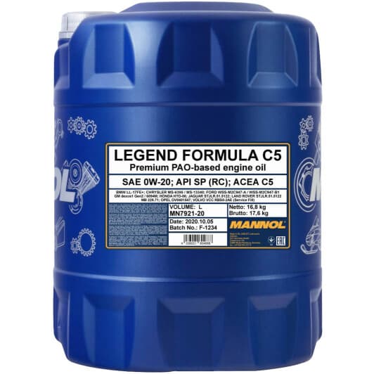Mannol Legend Formula C5 0W-20 (20 л) моторна олива