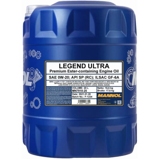 Mannol Legend Ultra 0W-20 (20 л) моторное масло