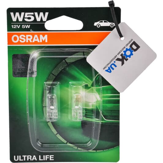 Автолампа Osram Ultra Life W5W W2,1x9,5d 5 W прозрачная 2825ULT-02B