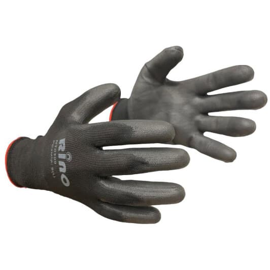 Рукавички робочі Rino нейлонові з поліуретановим покриттям чорні