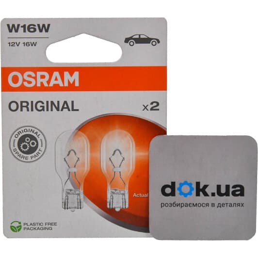 Автолампа Osram Original W16W W2,1x9,5d 16 W прозрачная 921-2BL