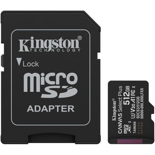 Карта памяти Kingston Canvas Select Plus microSDXC 512 ГБ с SD-адаптером SDCS3512gb