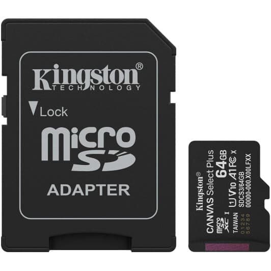 Карта памяти Kingston Canvas Select Plus microSDXC 64 ГБ с SD-адаптером SDCS364GB