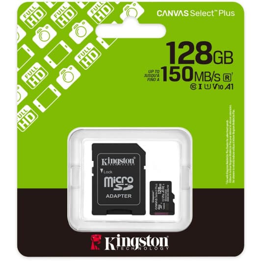 Карта памяти Kingston Canvas Select Plus MicroSD 128 ГБ с SD-адаптером