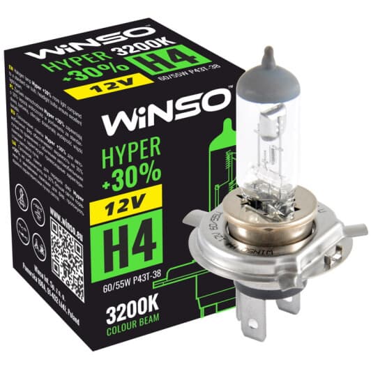 Автолампа Winso Hyper +30% H4 P43t-38 60 W прозора 712400