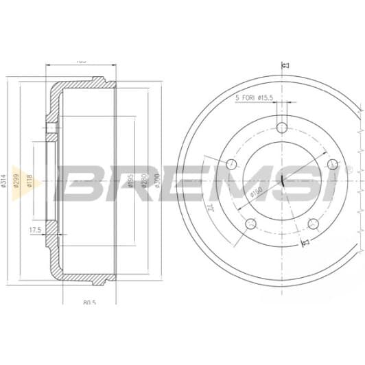 cr5646 Bremsi Гальмівний барабан для Ford Transit