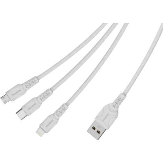 Кабель 3 в 1 Denmen USB - Apple Lightning - type-C - Micro USB D05E DM-D05E-WH 1 м