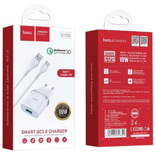 Мережевий зарядний пристрій Hoco C12Q Smart 6931474716309 18 Вт