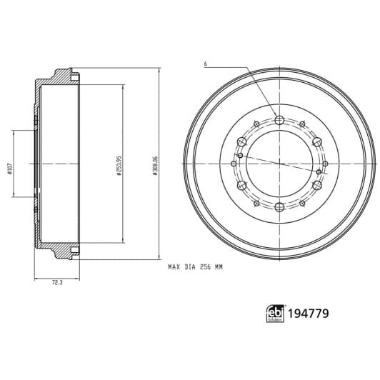 194779 Febi Тормозной барабан для Toyota Hiace