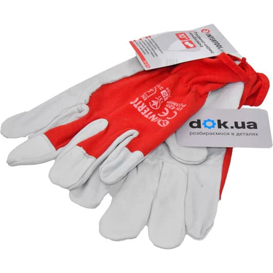 Перчатки рабочие Intertool трикотажные с кожаными вставками серые