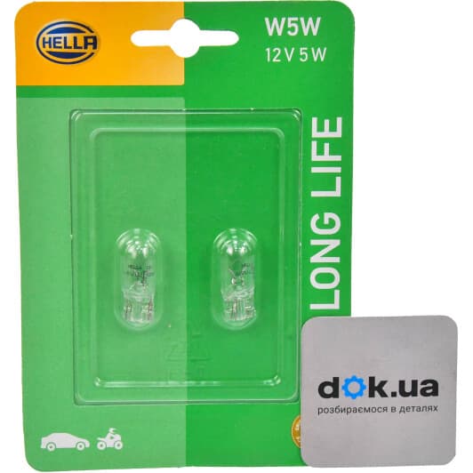 Автолампа Behr Hella Lifetime Long Life W5W W2,1x9,5d 5 W прозора 8GP003594163