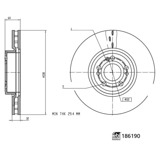 186190 Febi Гальмівний диск для Mercedes GLE-Class
