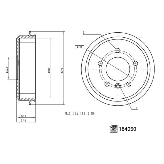 184060 Febi Тормозной барабан для Mercedes A-Class